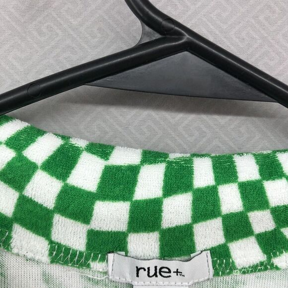 New Green White Checkered Short Sleeve Button Up Shirt Size 3X Women Rue 21 - Picture 4 of 12